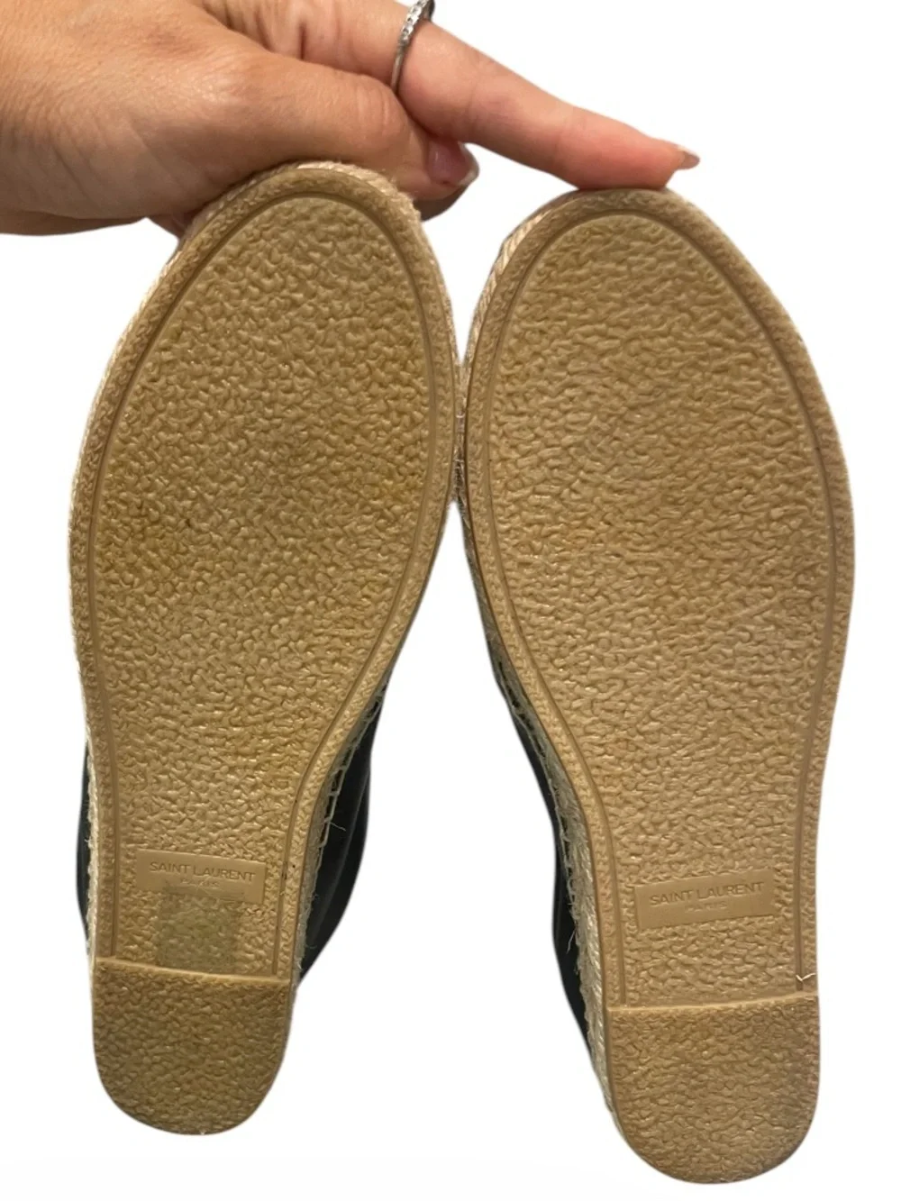 Saint Laurent Paris YSL Logo Black Leather Espadrille Flats 36.5